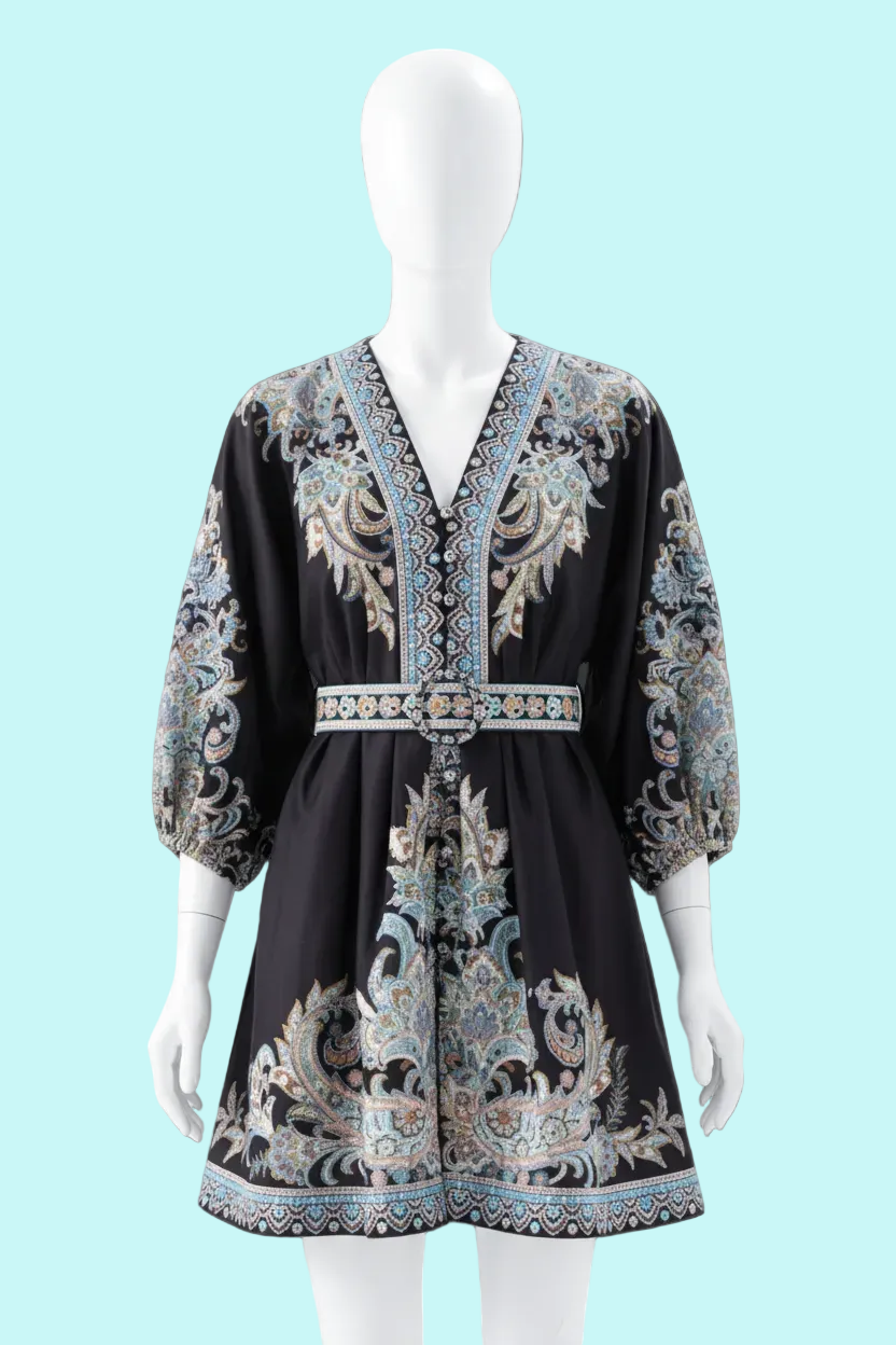 Midnight Paisley Satin Dress
