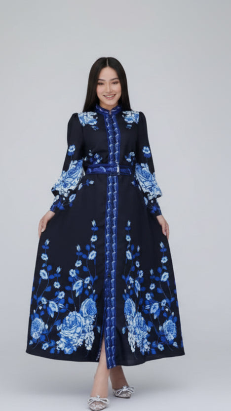 Sapphire Bloom Lantern Maxi