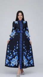 Sapphire Bloom Lantern Maxi