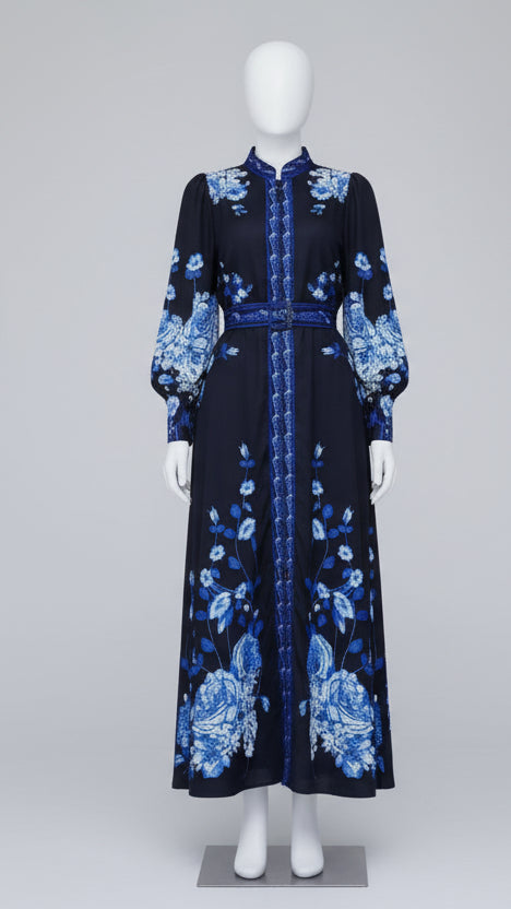 Sapphire Bloom Lantern Maxi